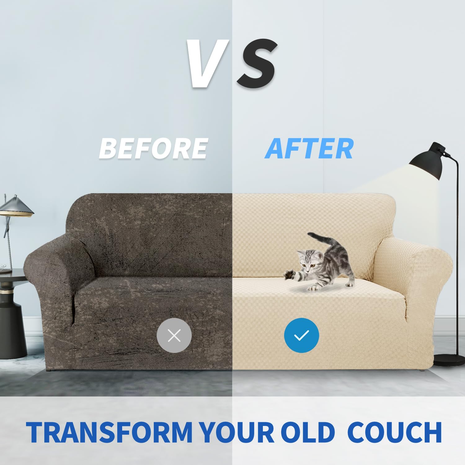 ZNSAYOTX 1 Piece Jacquard Couch Covers for 2 Cushion Couch High Stretch Loveseat Slipcover for Pets Dogs Anti Slip Love Seat Sofa Slipcover Furniture Protector (Loveseat, Light Beige)
