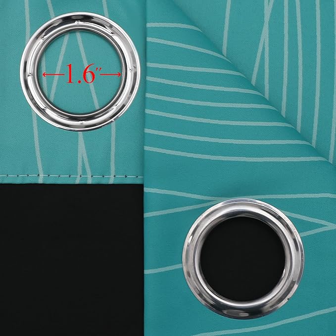 Estelar Textiler Full Room Darkening Greyish White and Teal Blackout Curtains 96 Inch Length 2 Panels Set, Ombre Thermal Insulated Full Light Blocking Grommet Gray Blackout Drapes for Bedroom, 52Wx96L