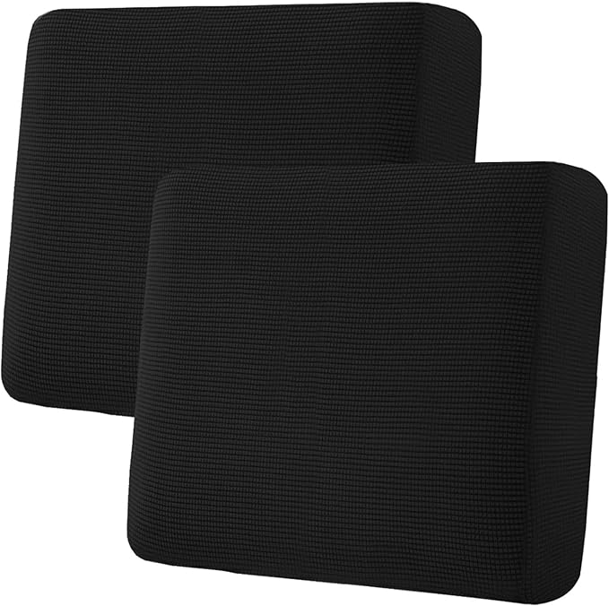 H.VERSAILTEX Super Stretch Individual Seat Cushion Covers Sofa Covers Couch Cushion Covers Slipcover Sets Thick Jacquard Textured Twill Fabric (2 Piece Large Sofa Cushion Covers, Black)