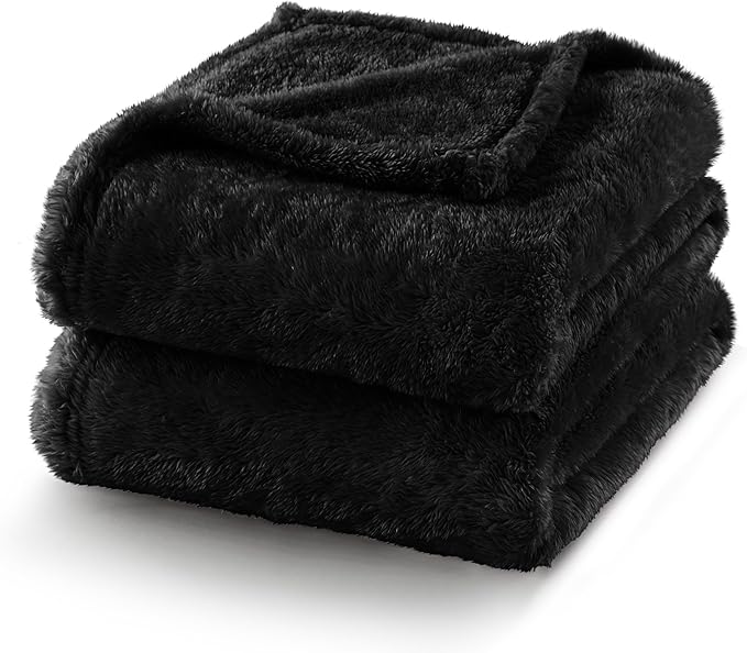 Exclusivo Mezcla Fuzzy Plush Fleece Bed Blanket Twin XL Size, Black