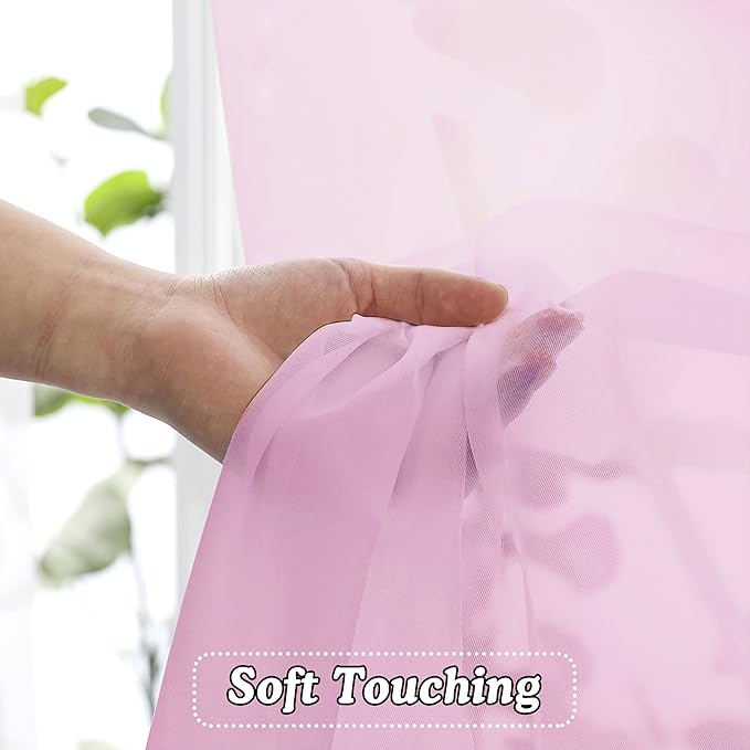 OVZME 2 Pack Pink Sheer Curtains 63 Inch Length, Light Filtering Window Curtain Drapes Treatment for Kitchen, Bedroom Living and Children Room, Voile Top Dual Rod Pocket, 2 Pack of 42 x 63"