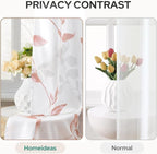 HOMEIDEAS Non-See-Through Pink and White Privacy Sheer Curtains 52 X 63 Inch Length 2 Panels, Leaf Floral Printed Light Filtering Semi Sheer Window Curtains Drapes for Bedroom Living Room