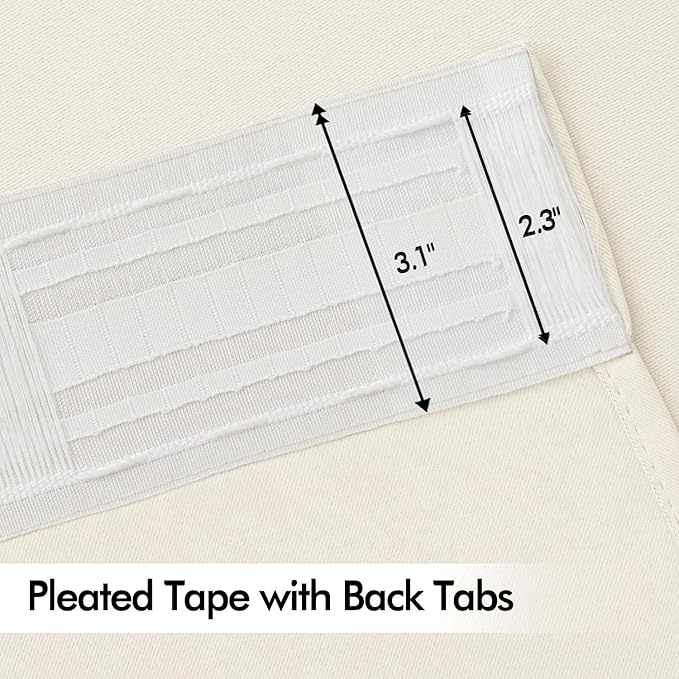 MIULEE Birch Back Tab Blackout Curtains 108 Inch Long 2 Panels Set for Bedroom, Rod Pocket/Pinch Pleat Extra Long Thermal Insulated Living Room Darkening Pleated Light Blocking Drapes