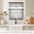 Grey Valances for Windows 14 inch Length 2 Panels, Small Voile Sheer Curtains for Bathroom, Soft Fabric Light Filtering Kitchen Curtains, Dual Rod Pocket, Charcoal Grey, 2x42Wx14L Inches