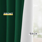 Yakamok 100% Blackout Curtain Panels 63 inches Cold and Light Blocking Drapes for Nursery, 2 Thick Layers Thermal Insulated Draperies (2 Pieces, 50 Wide Each Panel, Dark Green/White Backing)