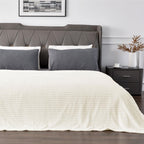 BEDELITE 3D Ribbed Jacquard Cream Blankets Queen Size for Bed, 90x90 Inch