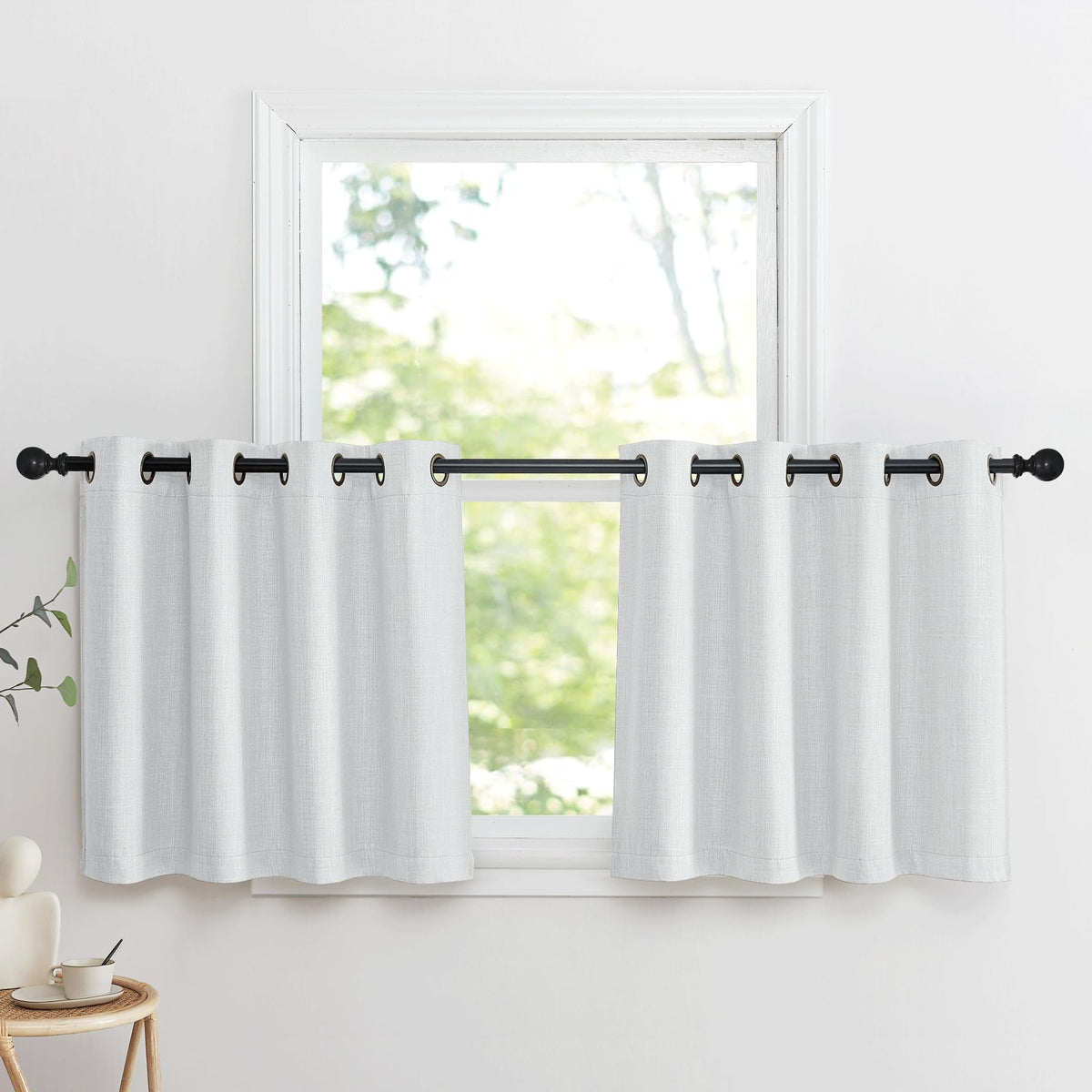 NICETOWN Natural Faux Linen Blackout Curtain Panels 24 inch Long, Thermal Insulated Light Blocking Window Coering Privacy Protect Energy Efficient for Small Windows Bedroom, 52 by 24 inch, 2 PCs