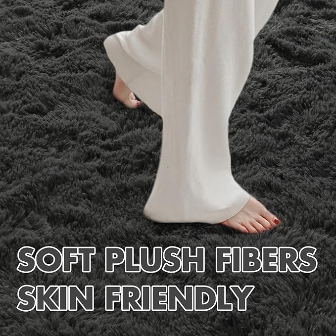 4x6 Ft Shag Rugs for Bedroom Living Room, Ultra Soft Fluffy Furry Area Rugs for Indoor Floor, Aesthetic Carpet for Kids Home Decor (Grey)