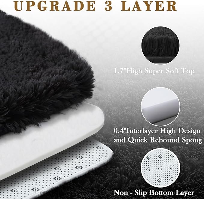 Rugs for Living Room 5x8, Alfombras para Salas Shag Large Plush Soft Area Rug, Shaggy Carpets for Bedroom, Kids Boys Girls Home Decor Aesthetic(Black, 5 x 8 Feet)