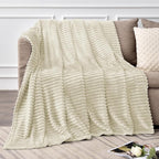 BEDELITE Fleece Blanket Twin Size – 3D Ribbed Jacquard Soft and Warm Decorative Fuzzy Blankets – Cozy, Fluffy, Plush Lightweight Throw Blankets for Couch, Bed, Sofa(Beige, 60x80 inches)