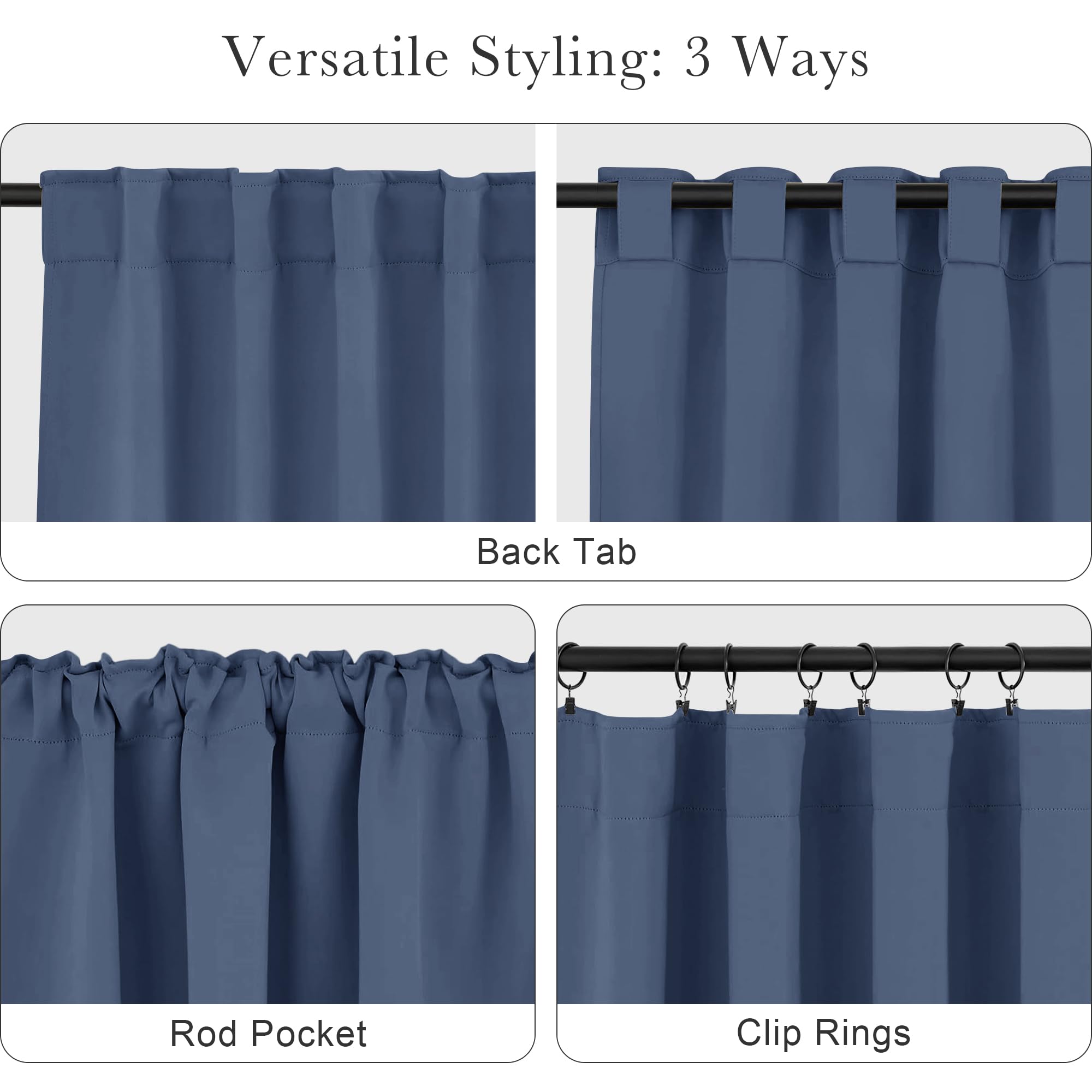 PONY DANCE Window Curtains Drapes - Energy Saving Back Tab/Rod Pocket Room Darkening Thermal Draperies Heavy-Duty for Kitchen, 52 by 54 inch, Blue Haze, 2 Panels