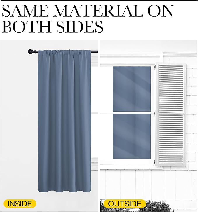 NICETOWN Blackout Curtains for Living Curtains, Window Treatment Blackout Curtain Panels, Home Decor Thermal Insulated Solid Drapes for Bedroom (Stone Blue, Set of 2, 52 by 63 Inch)
