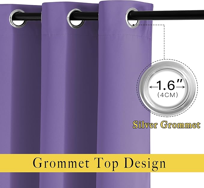 NICETOWN Bedroom Blackout Curtains and Drapes - Window Treatment Thermal Insulated Solid Grommet Blackout Draperies for Kitchen/Cafe (Lilac Purple, Set of 2, 34 by 50 Inch)