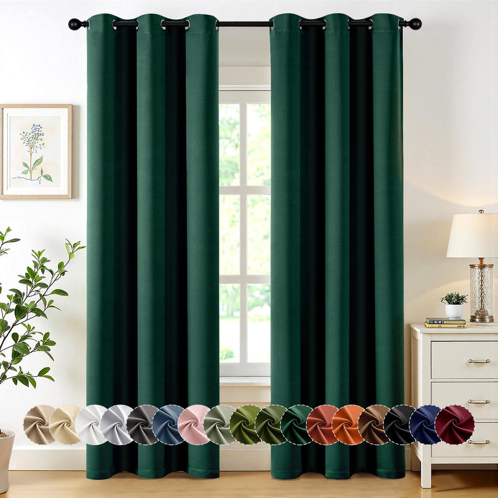 MIULEE Blackout Curtains for Bedroom 2 Panel 40 x 72 Inch Long Hunter Green