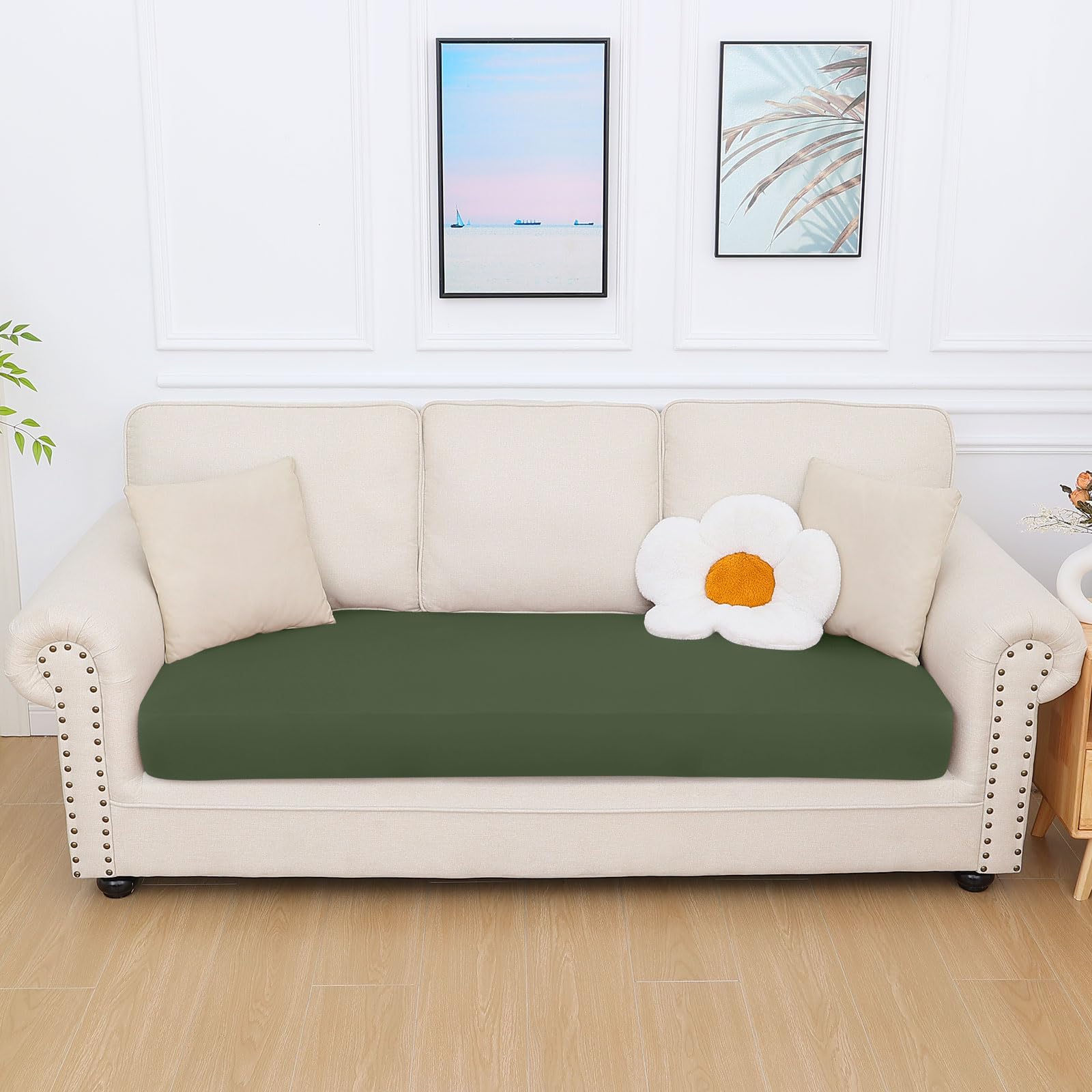 hyha Milk Silk Couch Cushion Covers, Sofa Covers for 3 Cushion Couch