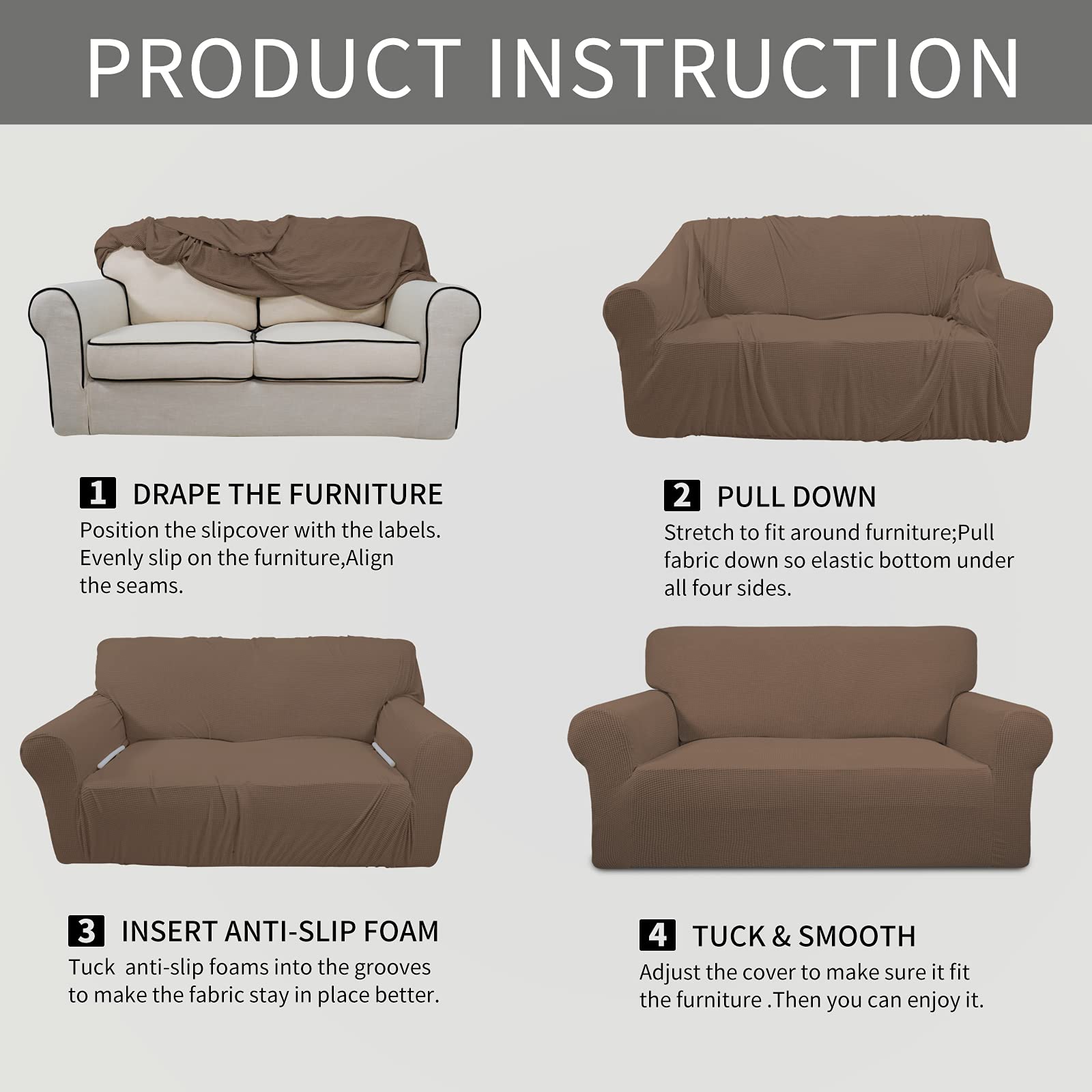 Easy-Going Stretch Oversized Chair Slipcover with Arm Washable Brown