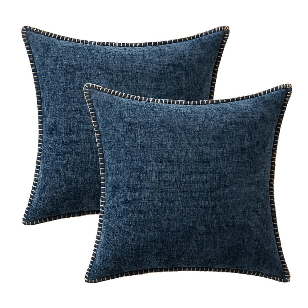 MIULEE Decorative Couch Throw Pillow Covers 20x20 Inch Dark Blue 2 Pack