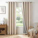 100% Blackout Shield Linen Blackout Curtains for Bedroom, Oatmeal Grommet Curtains for Living Room, Thermal Insulated Room Darkening Drapes for Nursery, Boho Home Decor, 50" W x 72" L, 2 Panels