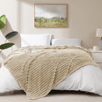 HIMEET Linen Ribbed King Size Blanket for Bed - 300GSM Lightweight Fleece Blanket for Men Women, Large Cozy Sofa Couch Bed Blankets Gifts, Striped Spring Home Room Decor, Linen, 108x90 Inches