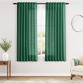 Dark Green Linen Curtains for Living Room 63 Inches Long 2 Panel Set Light Filtering Linen Drapes for Kitchen Windows Rod Pocket Back Tab Short See Through Curtain Country Farmhouse Decor 52x63