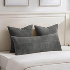 Fancy Homi Set of 2 Dark Gray Boho Long Lumbar Body Decorative Throw Pillow Cover 14x36 Inch for Bed Couch Bedroom Bench, Soft Patchwork Corduroy Textured Pillow Case, Rustic Farmhouse Room Décor