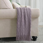 BOURINA Dark Lavender Throw Blanket 50 x90 Inches Textured Solid Soft Sofa Throw Bed Runner Knitted Decorative Blanket