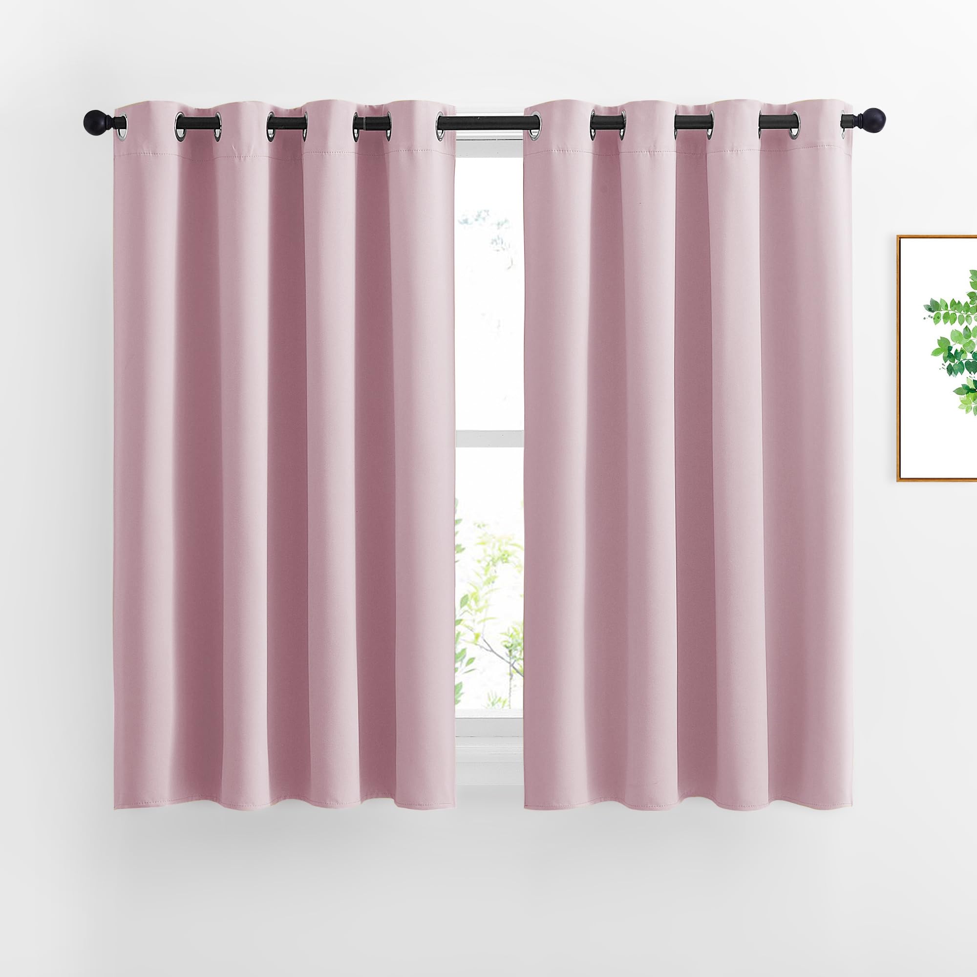 NICETOWN Insulated Room Darkening Curtains and Drapes - Microfiber Energy Saving Thermal Insulated Solid Grommet Room Darkening Draperies for Kitchen (1 Pair, 46 inches by 54 Inch, Baby Pink)