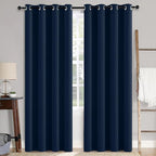 MIULEE 100% Blackout Linen Textured Curtains for Bedroom Solid Thermal Insulated Midnight Blue Grommet Room Darkening Curtains & Drapes Luxury Decor for Living Room Nursery 52 x 96 Inch (2 Panels)