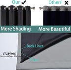 Yakamok Gray 100% Blackout Curtains Energy Saving Thermal Insulated 2 Thick Layers Completely Blackout Drapes with Black Liner for Bedroom (52Wx108L, Grey, 2 Panels)