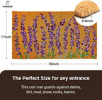 KANKUN Coco Coir Door Mat with Heavy Duty Backing, Welcome Doormat (17" x 30"), Doormat Entrance (Lavender Floral)