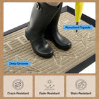 GORILLA GRIP 100% Waterproof All-Season WeatherMAX Doormat, 47x35, US Designed Natural Rubber, Stain and Fade Resistant, Low Profile Indoor Outdoor Door Mats, Easy Clean Patio Mat, Sand Beach