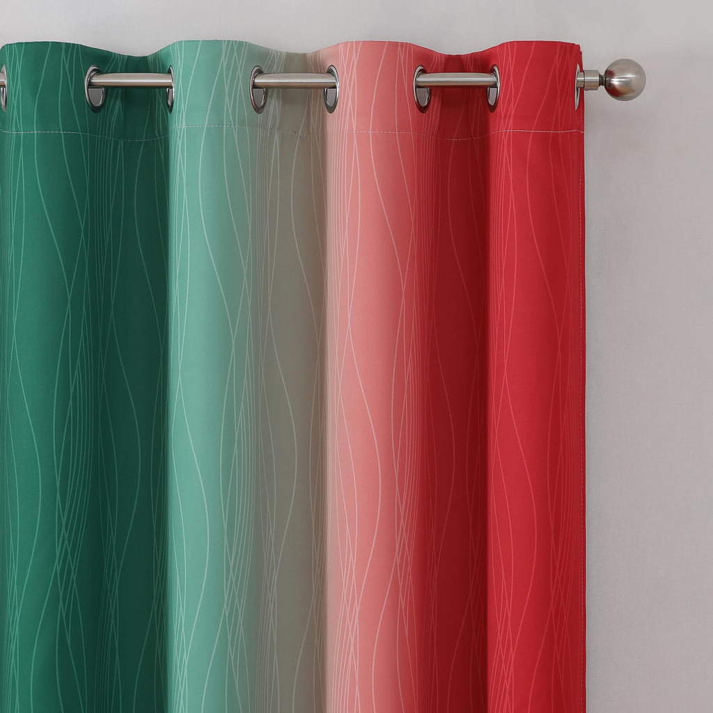Estelar Textiler Red and Green Ombre Blackout Curtains 52Wx45L 2 Panels
