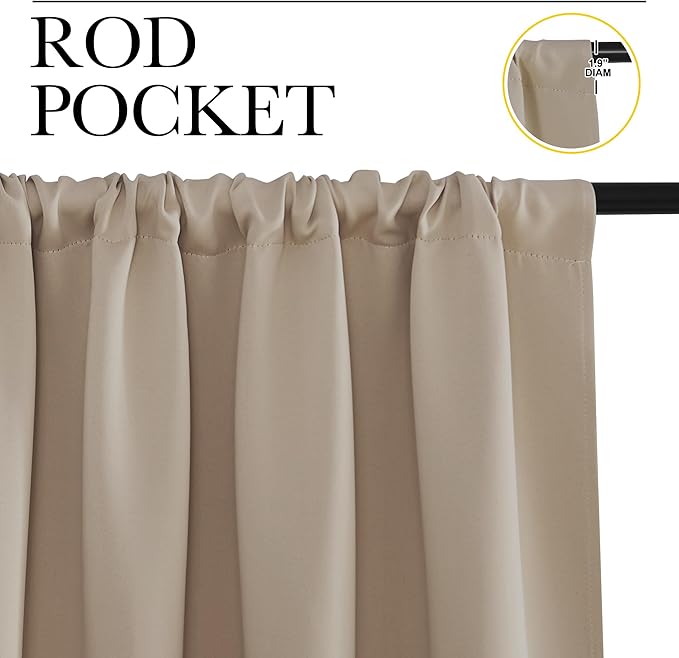 NICETOWN Kitchen Curtains, Taupe, 34" x 40", Set of 2, Short Blackout Curtains & Drapes, Thermal Insulated Rod Pocket Window Treatment Draperies for Nursery