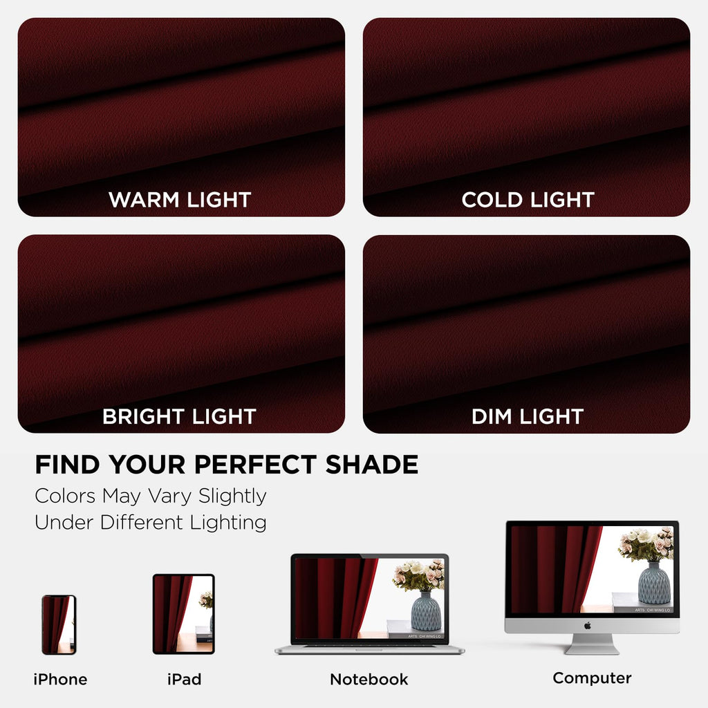 Joydeco Blackout Curtains for Bedroom 54 Inch Drapes 2 Panels Burgundy