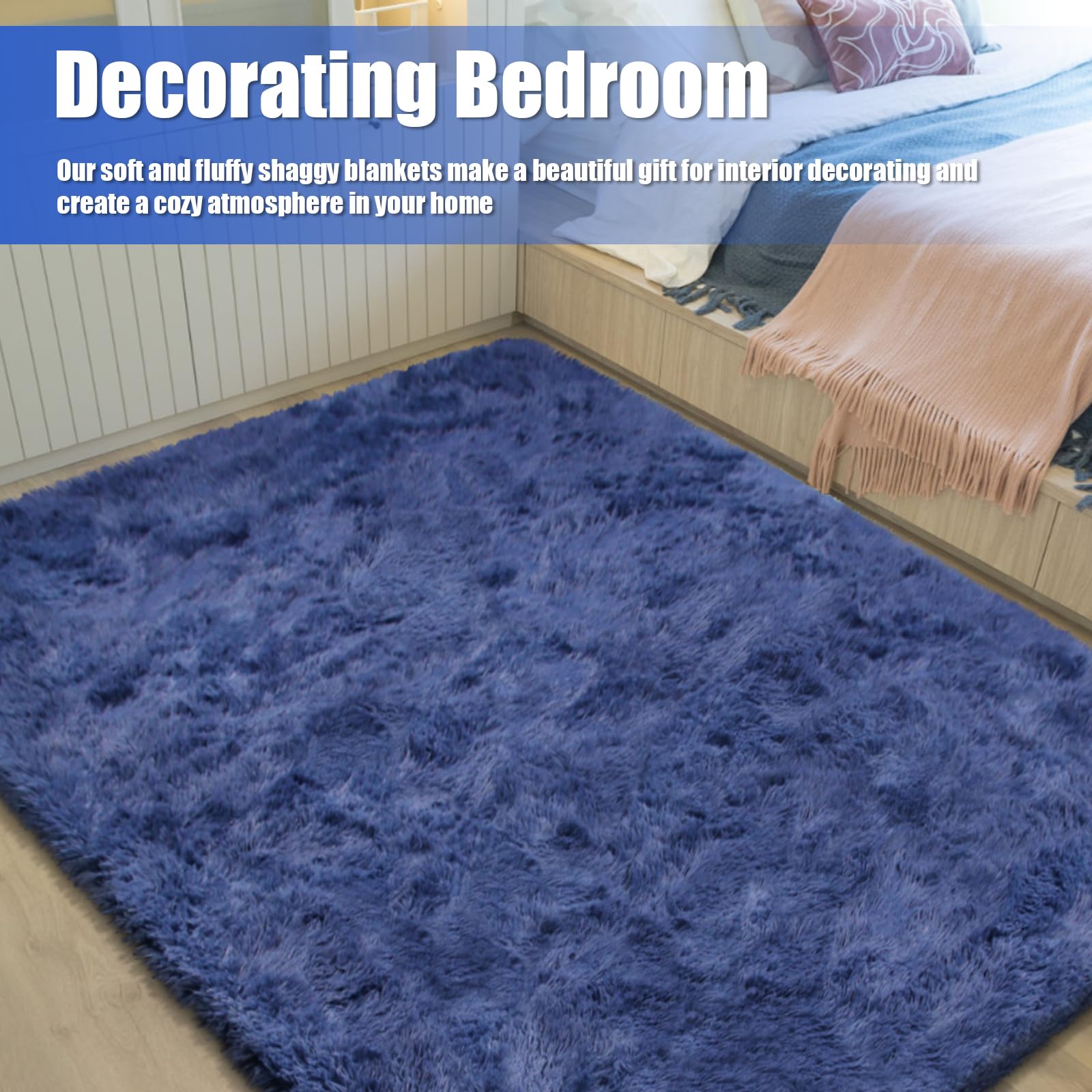 8x10 Fluffy Area Rugs for Living Room,Blue Large Shag Area Rug for Bedroom