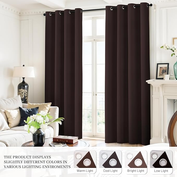 Yakamok 100% Blackout Curtains 52x84 Chocolate Brown Window Drapes-Bedroom