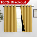 NICETOWN 100% Blackout Curtains with Black Liners, Solid Thermal Insulated Full Blackout 2-Layer Lined Drapes, Energy Efficiency Window Draperies for Bedroom (2 Panels, 46" W by 54" L, Bright Yellow)