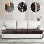 Leather Look Couch Cushion Covers Sofa Seat Slipcovers Sets Couches Furniture Protector for Sectional Armchair Loveseat Pets Kids Stretch Spandex Fabric (3 T-Cushion Sofa, Brown)