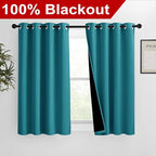 NICETOWN 100% Blackout Curtains 54 inches Long, Double-Deck Completely Blackout Window Treatment Thermal Insulated Lined Drapes for Small Window (Peacock Teal, 1 Pair, 46 inches Width Each Panel)