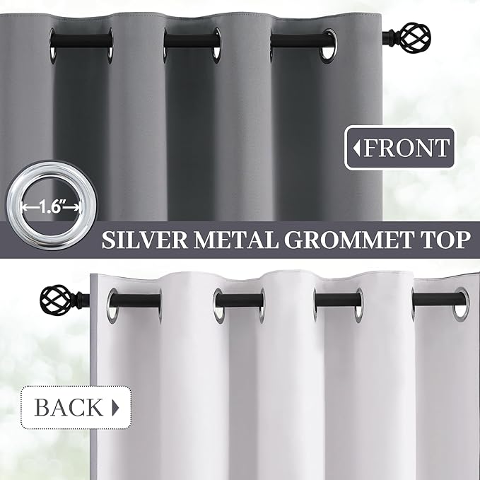 Yakamok Grey 100% Blackout Curtains 38x63 inch Long Gray Drapes-Bedroom