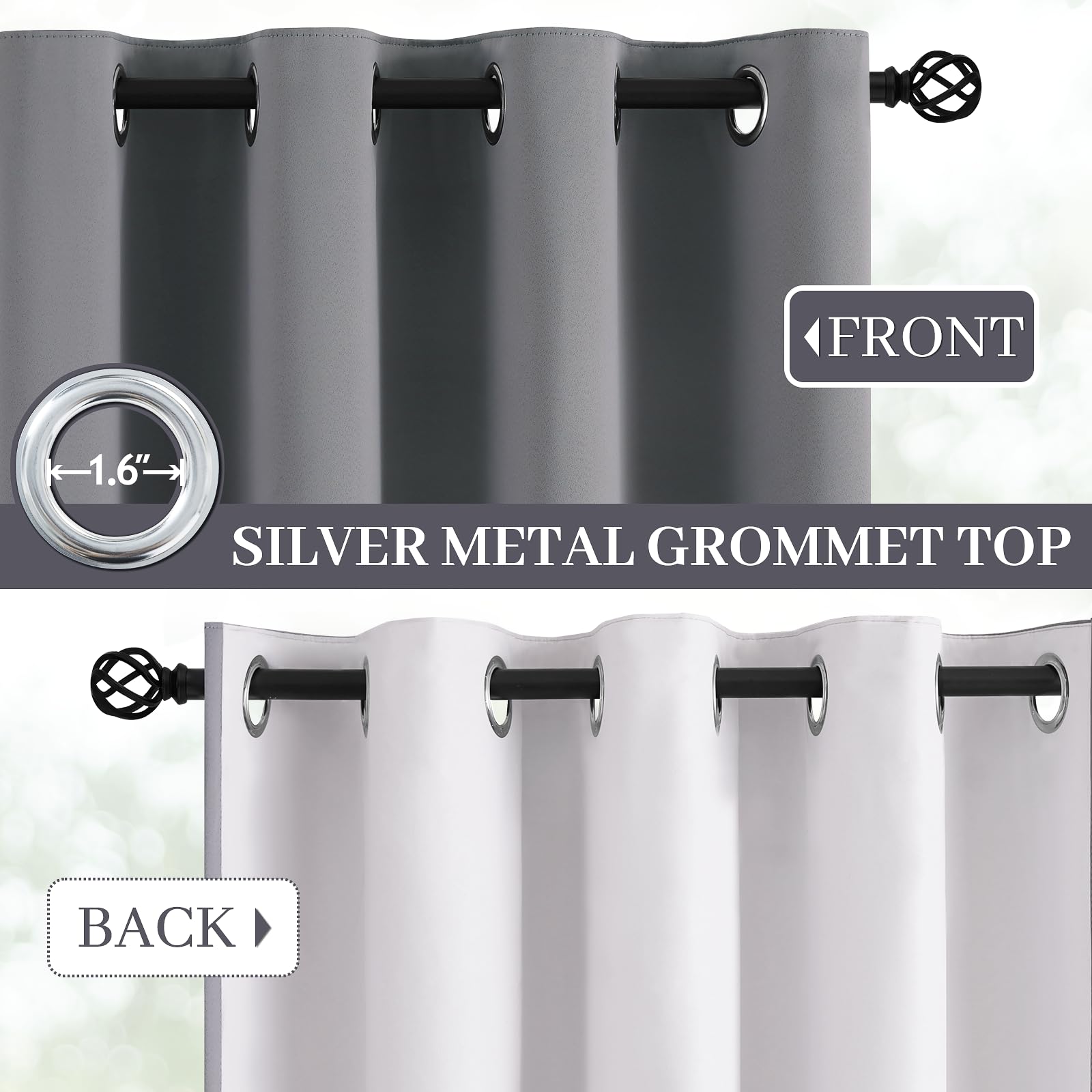 Yakamok Grey 100% Blackout Curtains 38x84 inch Long Gray Drapes-Bedroom