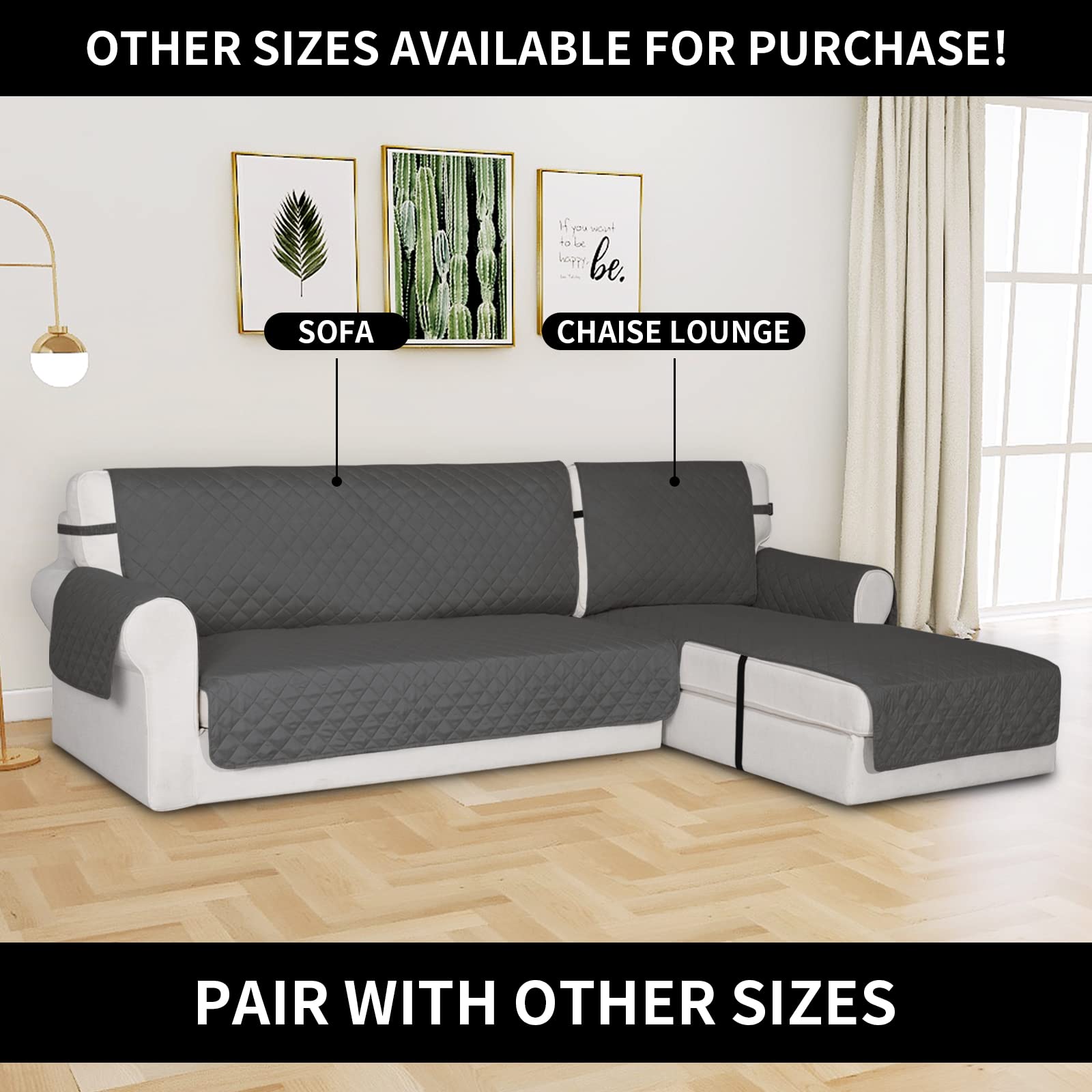 Easy-Going Reversible Couch Cover, Chaise Lounge, Dark Gray/Dark Gray