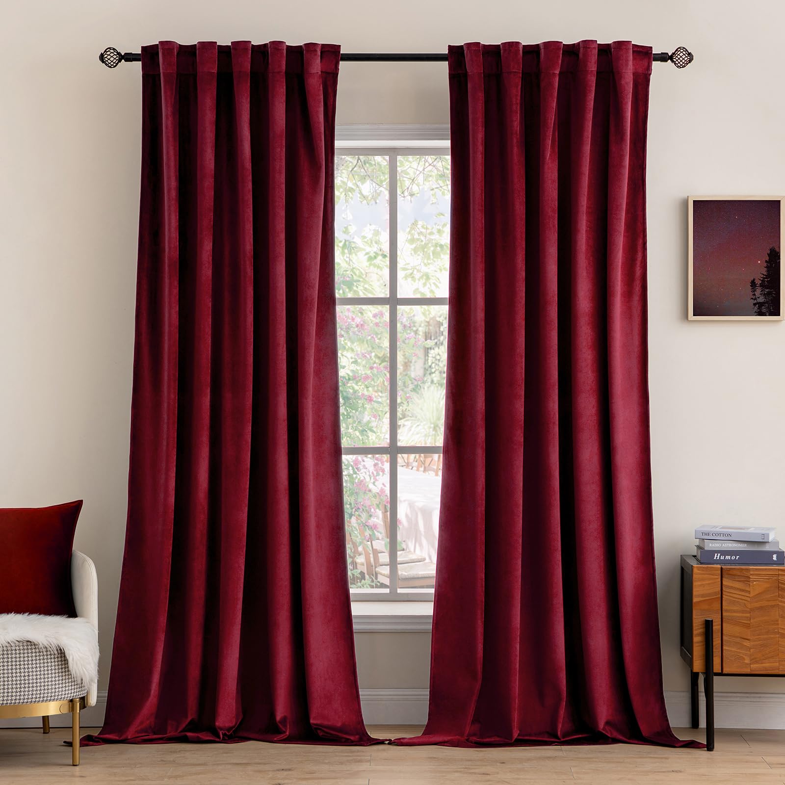 MIULEE Velvet Curtains 52x90 inches 2 Panels Burgundy Red Blackout Curtains