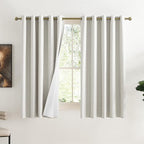 NICETOWN 100% Absolutely Blackout Linen Curtains with Thermal Insulated White Liner, Ivory, 62" W x 63" L, Set of 2, Burlap Textured Textured Linen Look Privacy Window Treatment for Kitchen