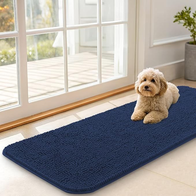 OLANLY Dog Door Mat for Muddy Paws 47x17, Super Absorbent Chenille Mud Mat