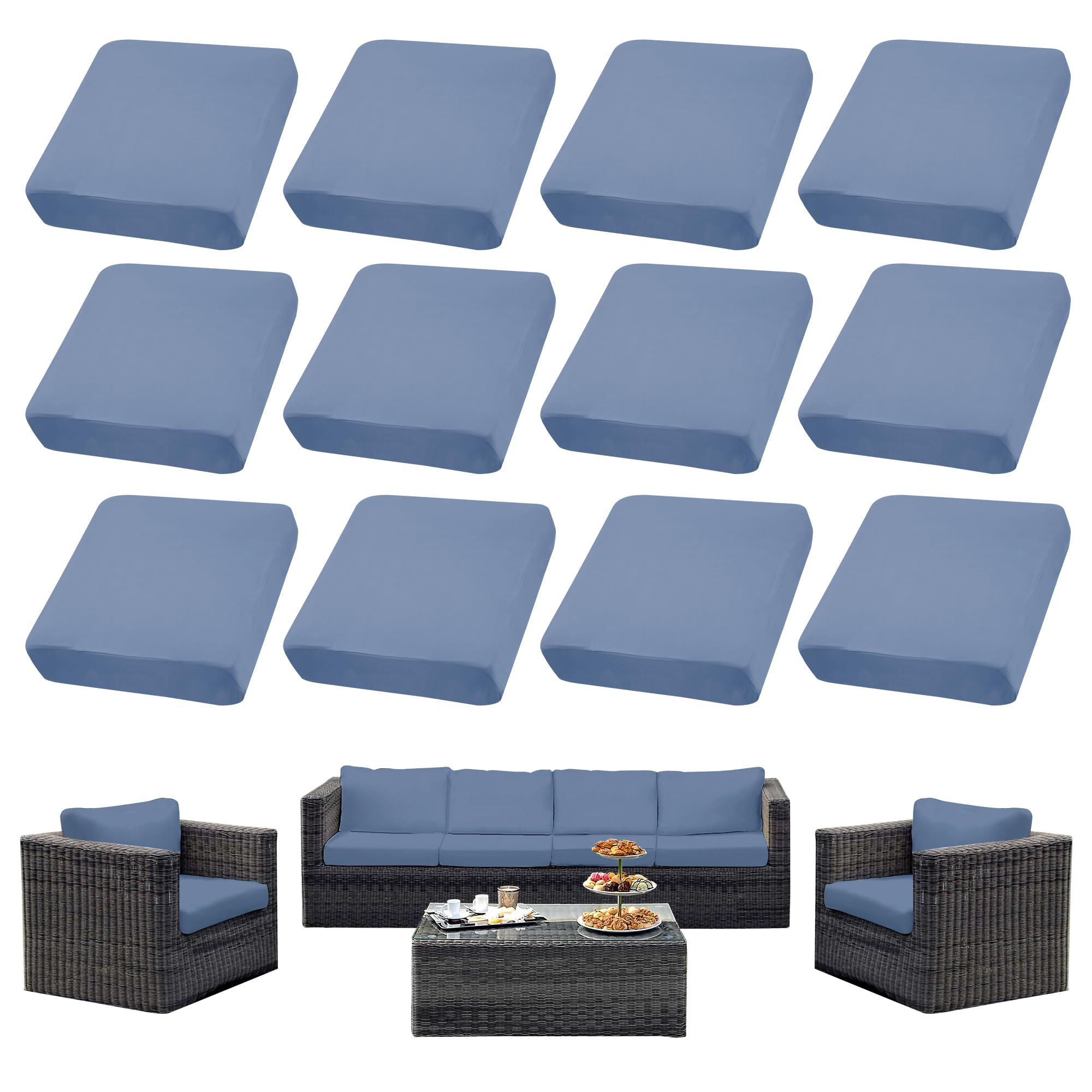 SUKAIKEQA 12PCS Patio Cushion Covers,Patio Furniture Couch Seat Slipcovers