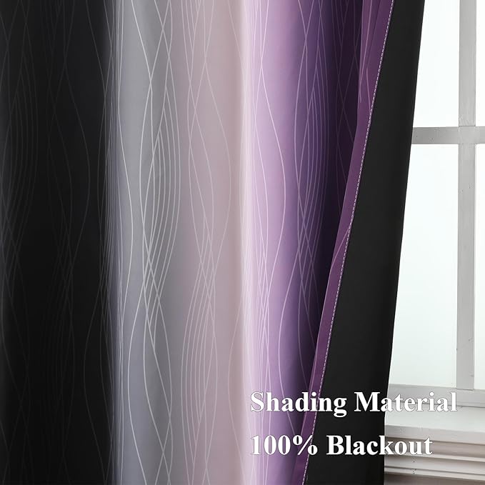 Estelar Textiler Black and Purple Ombre Blackout Curtains 54 Inch Length
