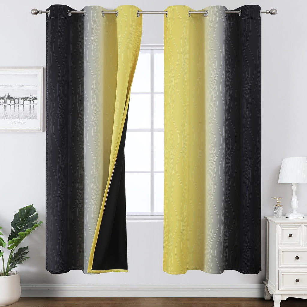 Estelar Textiler Black and Yellow Ombre Blackout Curtains 72 Inches Long