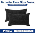 MIULEE Halloween Pack of 2 Couch Throw Pillow Covers 12x20 Inch Soft Black Chenille Lumbar Pillow Covers for Sofa Living Room Solid Dyed Cases