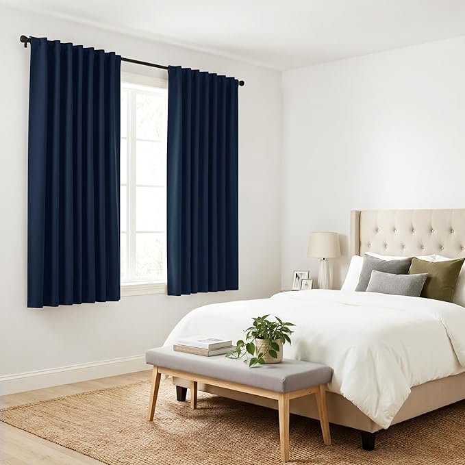 Pony Dance Blackout Curtains Thermal Insulated Window Treatment Panels Room Darkening Shade Drapes for Living Room Back Tab/Rod Pocket Bedroom Draperies, 34 x 63 Inch, Navy Blue, 2 Panels